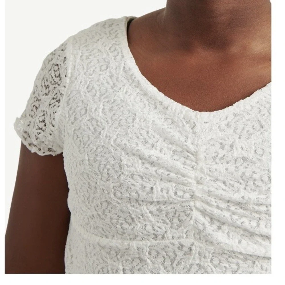 Justice Girls Lace Tee Medium 10 New with Tags Silver Fern Empire Seam Cinched